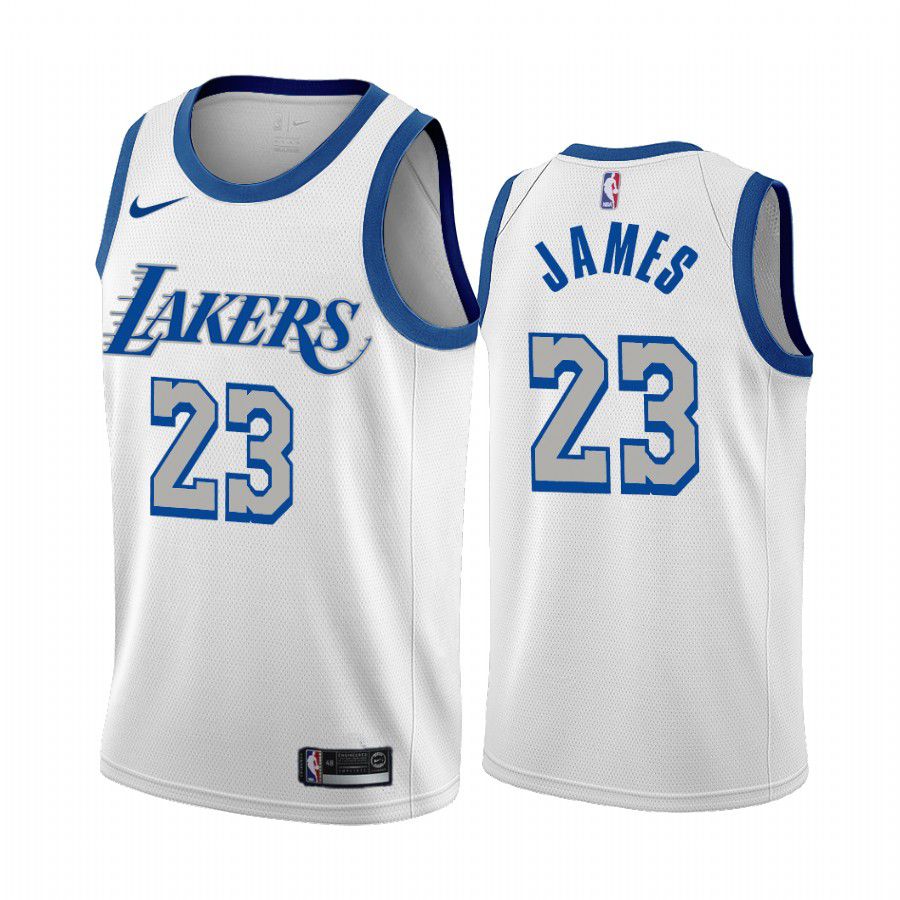 Men Los Angeles Lakers #23 lebron james white city edition new blue silver logo 2020 nba jersey